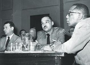 Coleman Young, HUAC hearings. Lawyer George Crockett, right