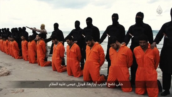 Men in orange jumpsuits purported to be Egyptian Christians held captive by the Islamic State 
