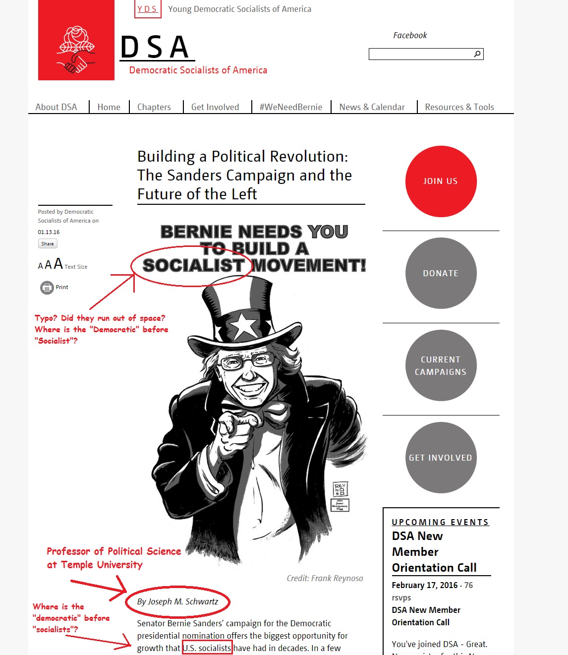 Screenshot at Democratic Socialists of America website retrieved Feb. 16, 2016
